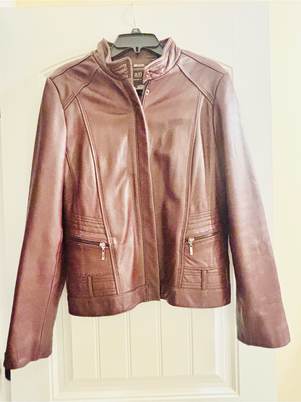 a.n.a Women's Wine Genuine Lambskin Leather Zip Jacket